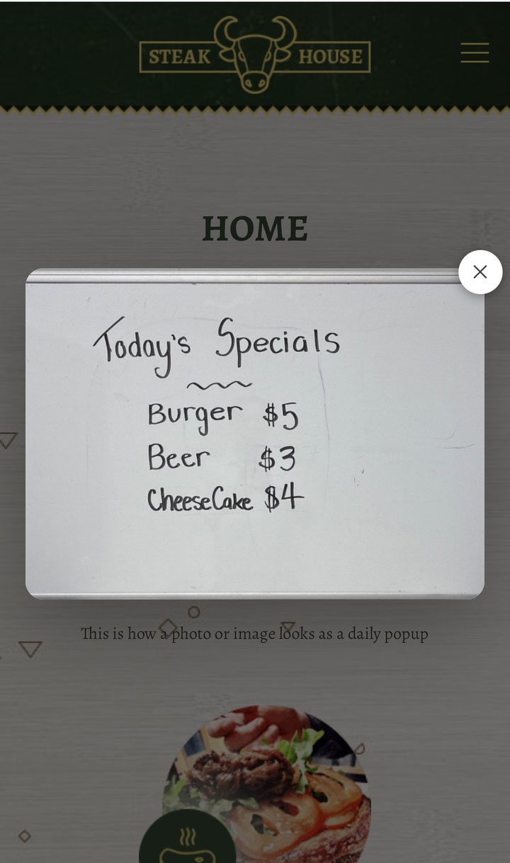 Today's specials showing as a popup on a phone